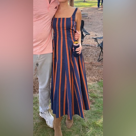 STAUD Navy and Coral Striped Midi Dress - Picture 3 of 3